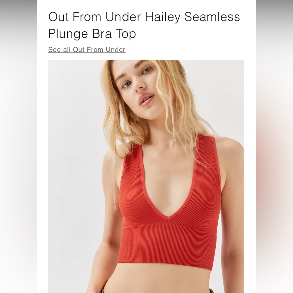 Pink, Urban Outfitters, Out From Under Hailey Seamless Plunge Bra Top, Small